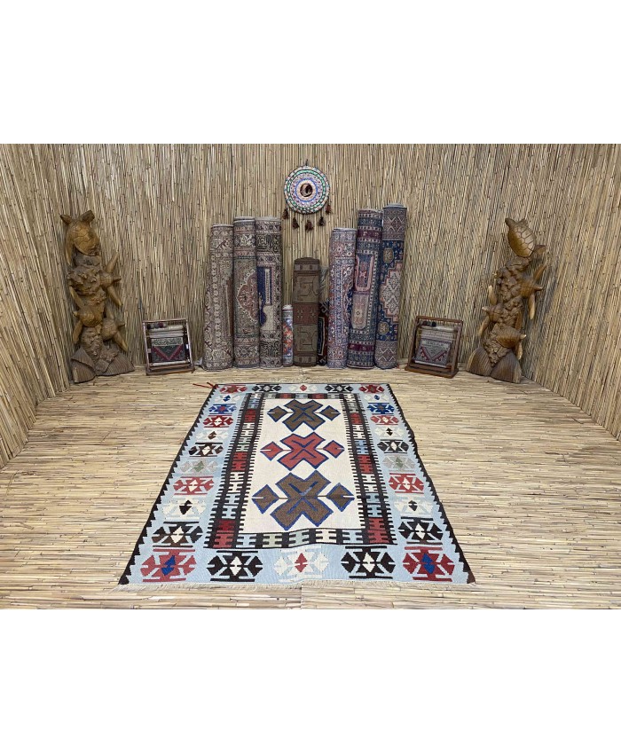 Handmade Turkish Kayseri Nomadic Original  Wool on Wool Kilim – FREE SHIPPING..!